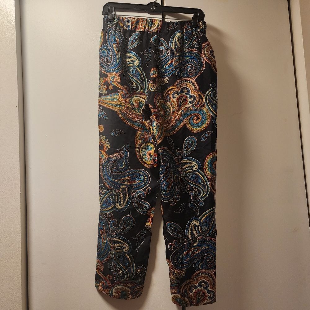 J. CREW 100% silk Paisley Pants 4 Resort Relaxed Casual Hippie Boho